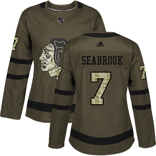 Adidas Blackhawks #7 Brent Seabrook Green Salute to Service Women's Stitched NHL Jersey - Click Image to Close
